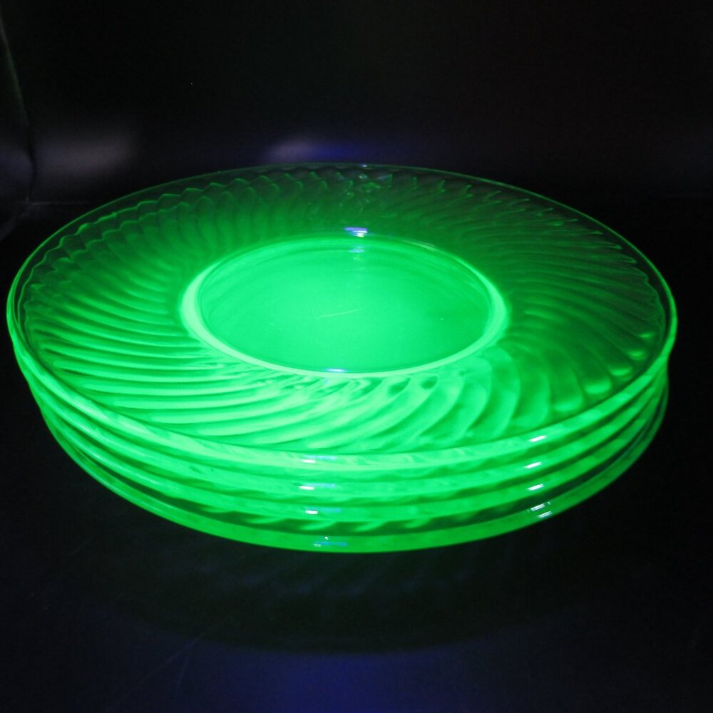 Four Depression Uranium Glass Plates